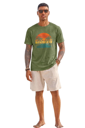 Runcati Mens Army Green Palm Graphic Tee