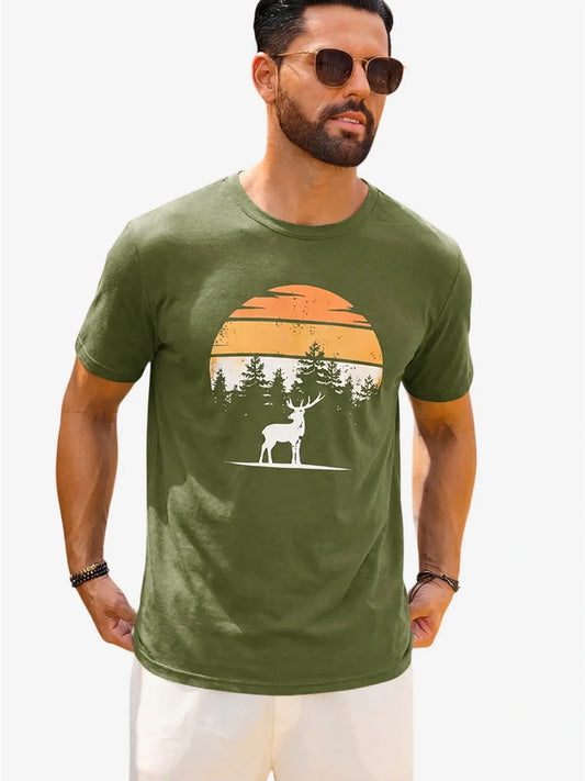 Runcati Mens Army Green Nature Sunset Tee
