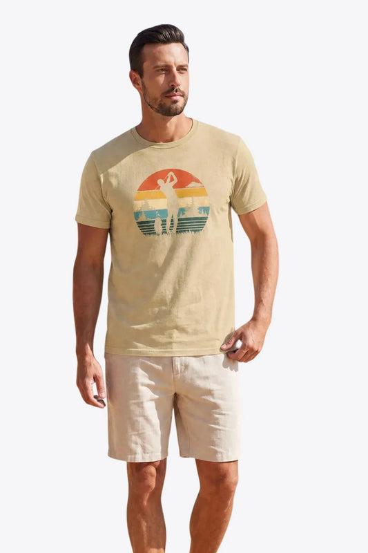 Runcati Mens Khaki Golf Tree Tee