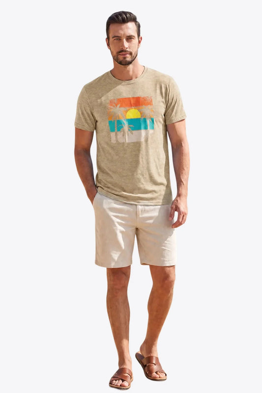 Runcati Mens Khaki Vacation Graphic Tee