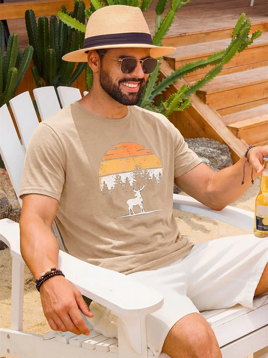 Runcati Mens Khaki Nature Sunset Tee