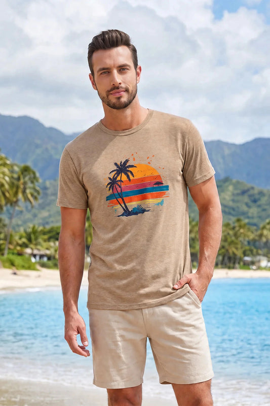 Runcati Mens Khaki Vintage Summer Tee