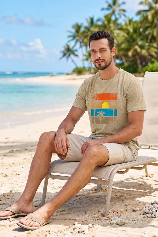 Runcati Mens Khaki Vacation Graphic Tee
