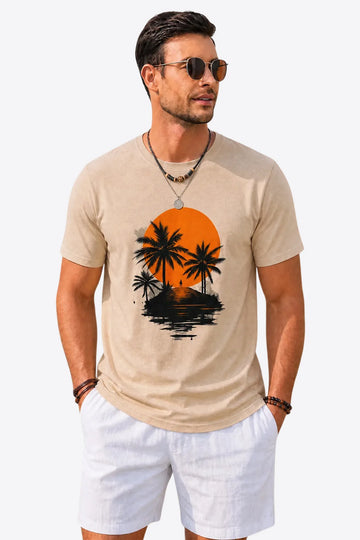 Runcati Mens Khaki Coastal Graphic Tee