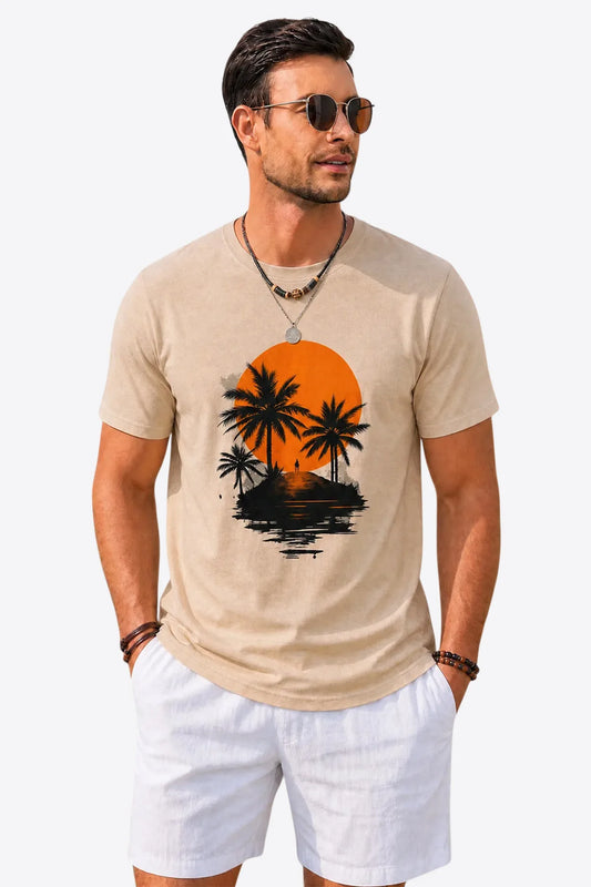 Runcati Mens Khaki Coastal Graphic Tee