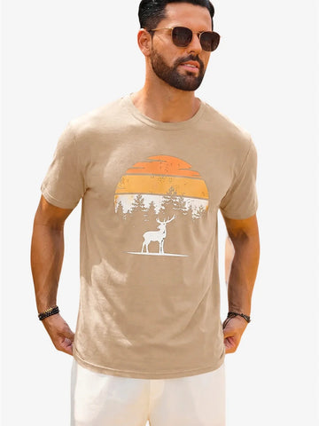Runcati Mens Khaki Nature Sunset Tee