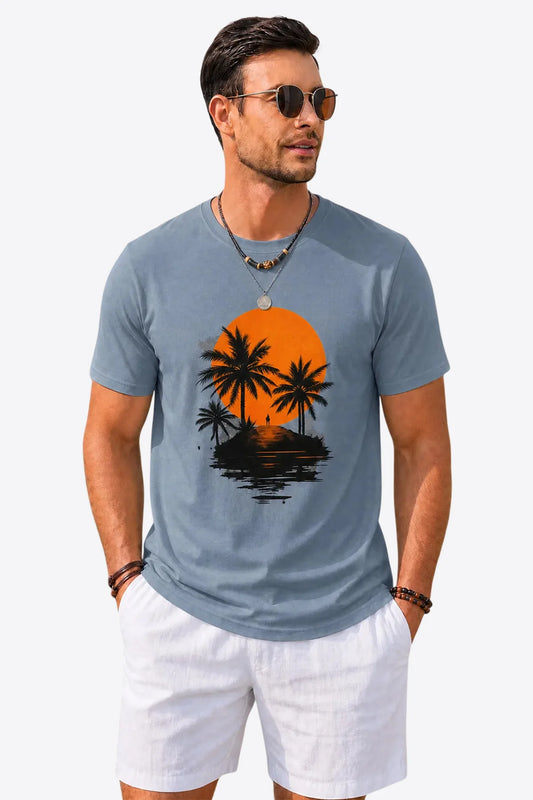 Runcati Mens Blue Coastal Graphic Tee