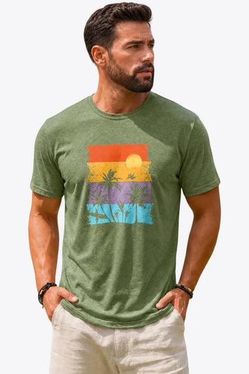 Runcati Mens Army Green Luau Graphic Tee