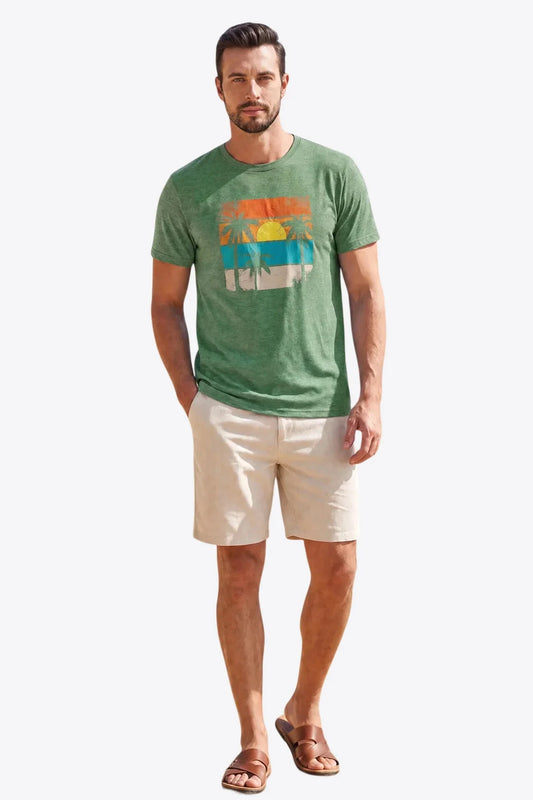 Runcati Mens Army Green Vacation Graphic Tee