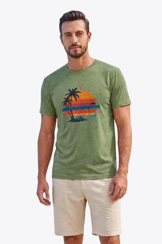 Runcati Mens Army Green Beach T-Shirt
