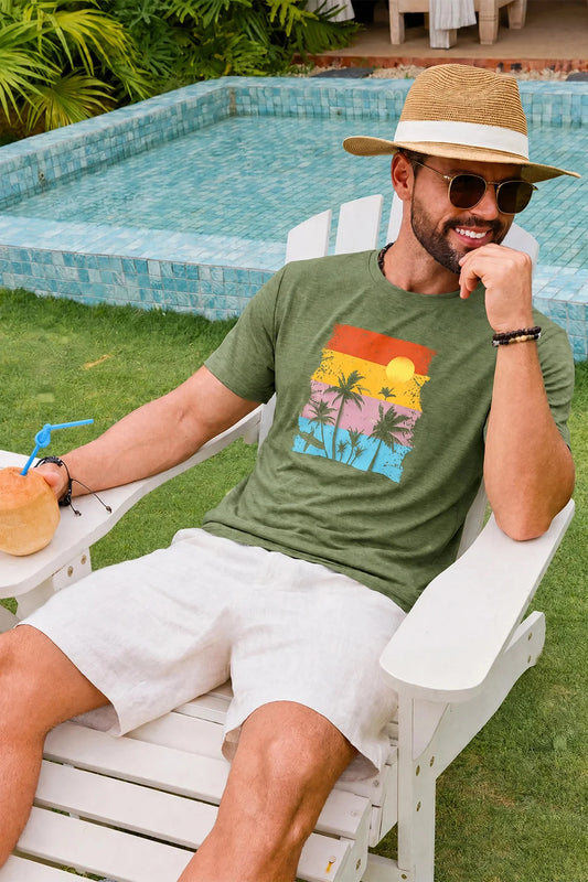 Runcati Mens Army Green Luau Graphic Tee
