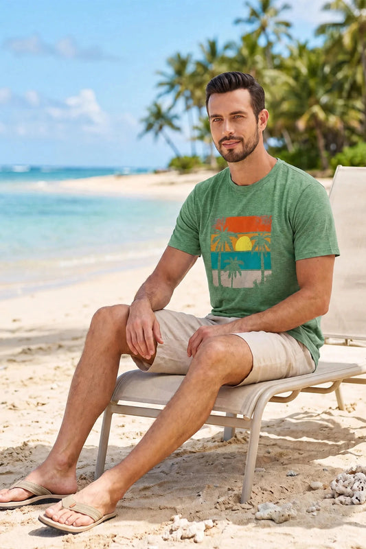 Runcati Mens Army Green Vacation Graphic Tee