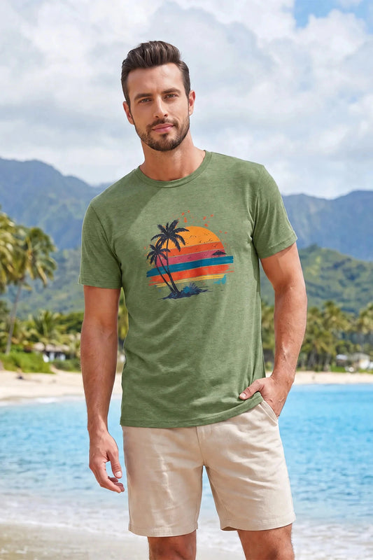 Runcati Mens Army Green Beach T-Shirt