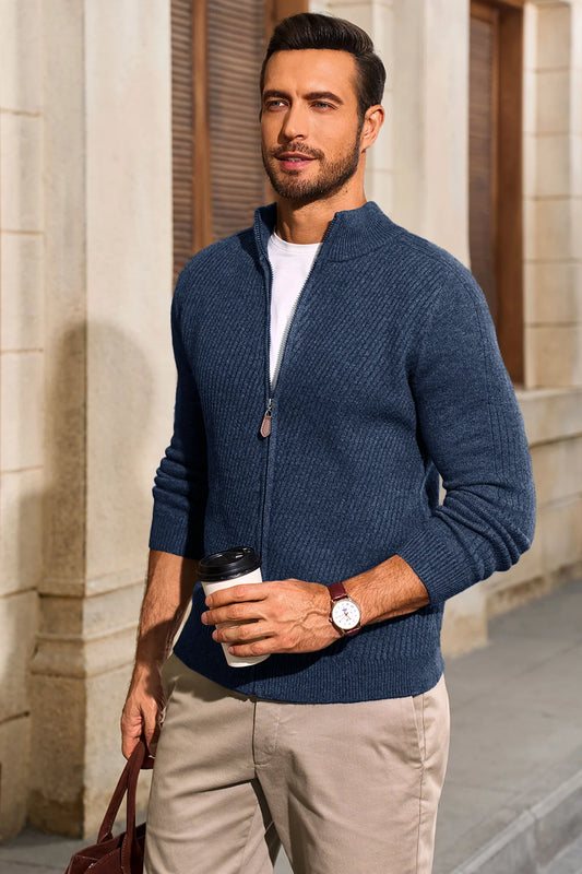 Runcati Mens Dark Blue Full Zip Cardigan