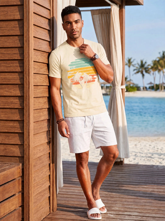 Runcati Mens Apricot Sunset Palm Tee