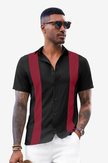 Runcati Mens Burgundy Vintage Bowling Shirt