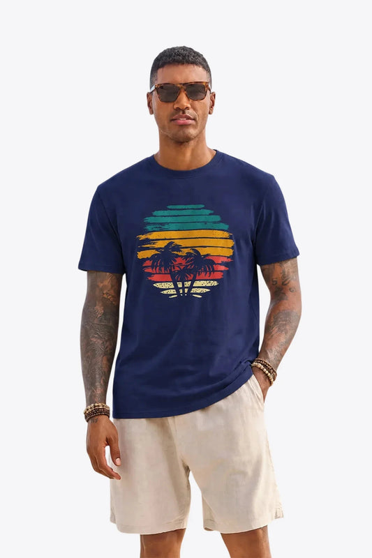 Runcati Mens Navy Sunset Palm Tee