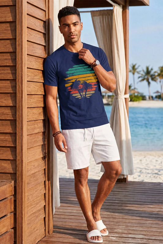 Runcati Mens Navy Sunset Palm Tee