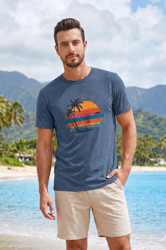 Runcati Mens Navy Tropical Print Tee
