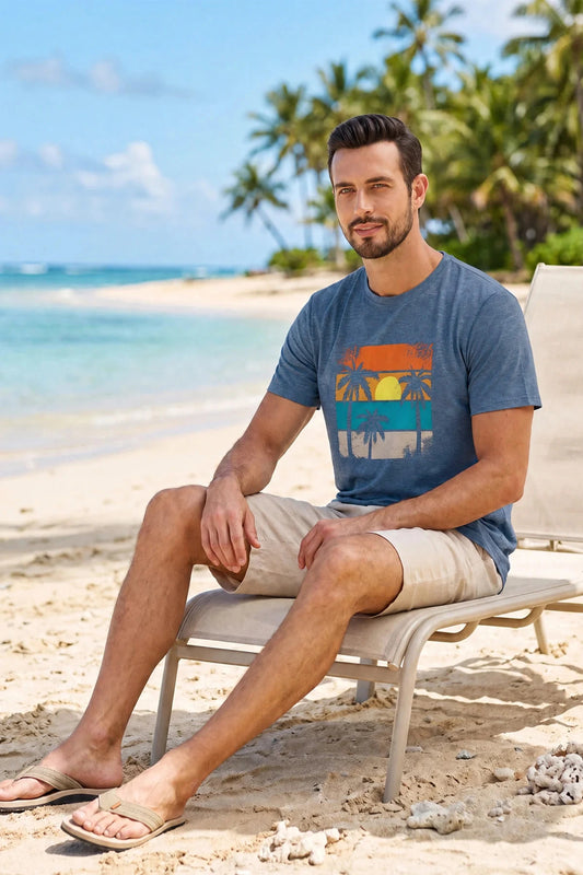 Runcati Mens Navy Vacation Graphic Tee