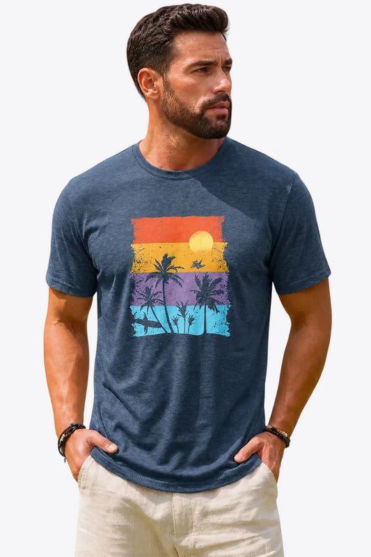 Runcati Mens Navy Luau Graphic Tee
