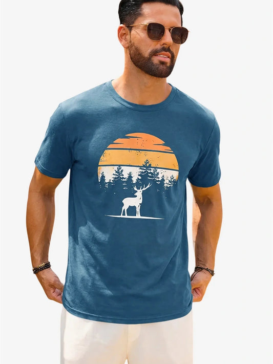 Runcati Mens Navy Nature Sunset Tee