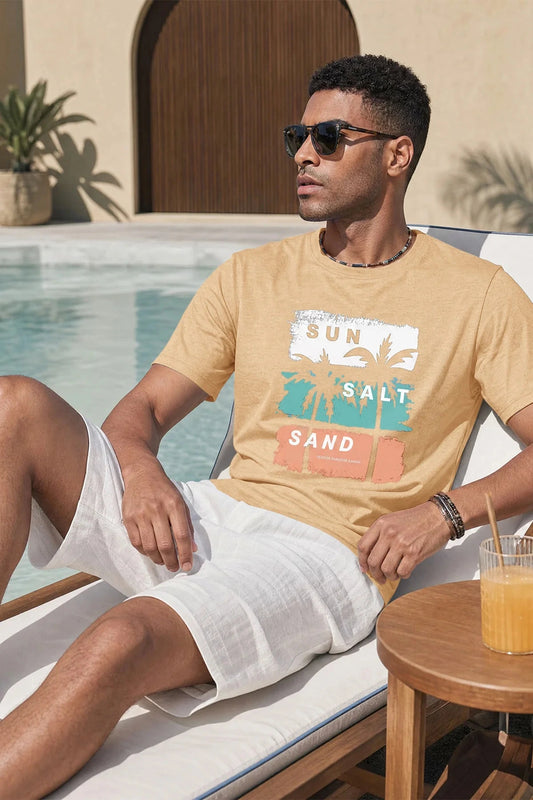 Runcati Mens Light Khaki Island Graphic Tee