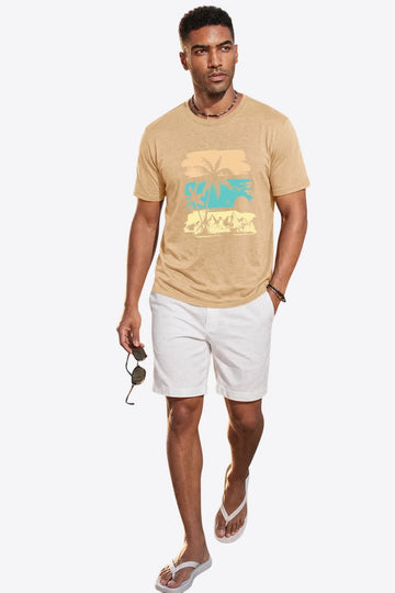Runcati Mens Light Khaki Mountain Graphic Tee