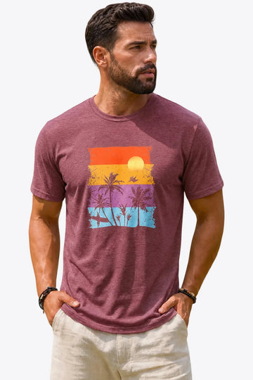 Runcati Mens Burgundy Luau Graphic Tee