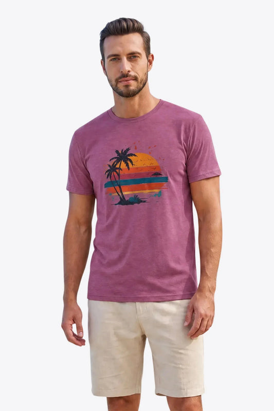 Runcati Mens Purple Hawaiian Graphic Tee