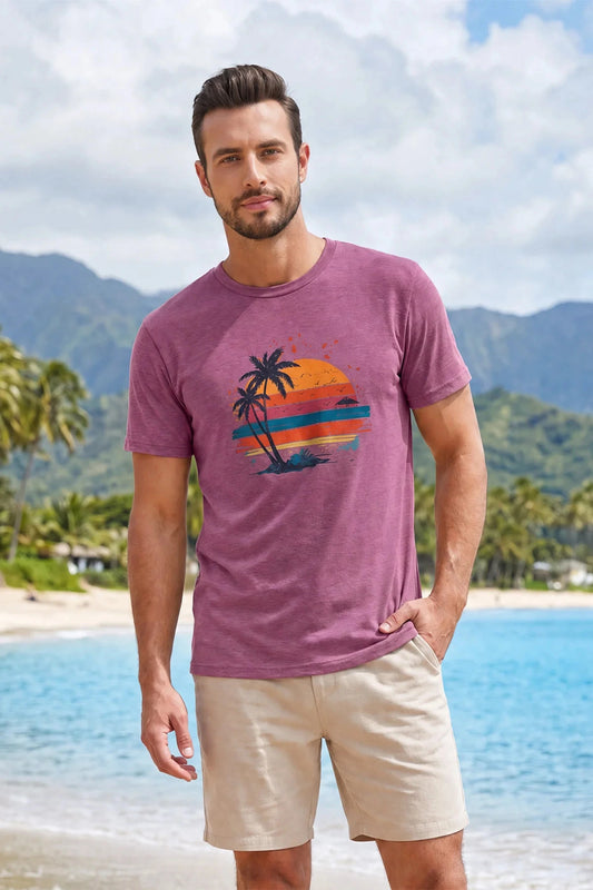 Runcati Mens Purple Hawaiian Graphic Tee