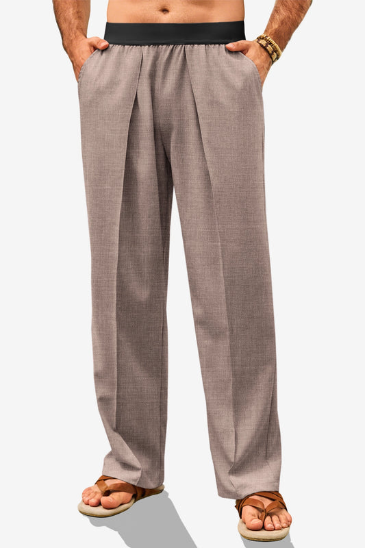 Runcati Mens Brown Casual Linen Pants