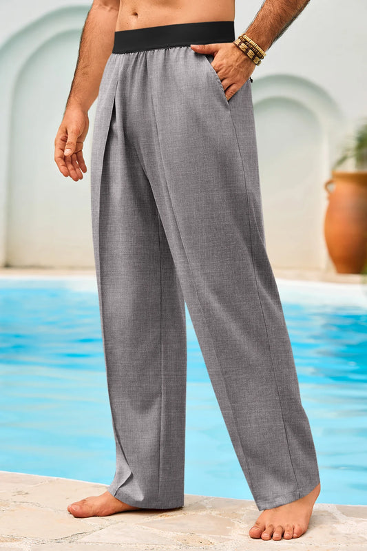 Runcati Mens Dark Grey Casual Linen Pants