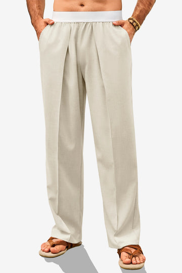 Runcati Mens Beige Casual Linen Pants