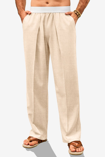 Runcati Mens Light Khaki Casual Linen Pants