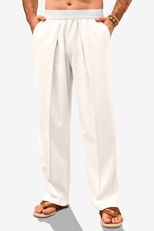Runcati Mens White Casual Linen Pants