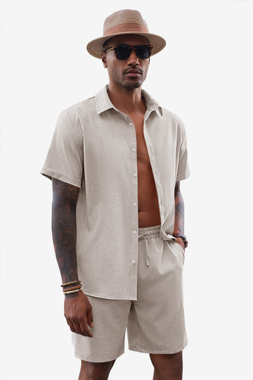 Runcati Mens Apricot Linen Short Sleeve 2 Piece Sets
