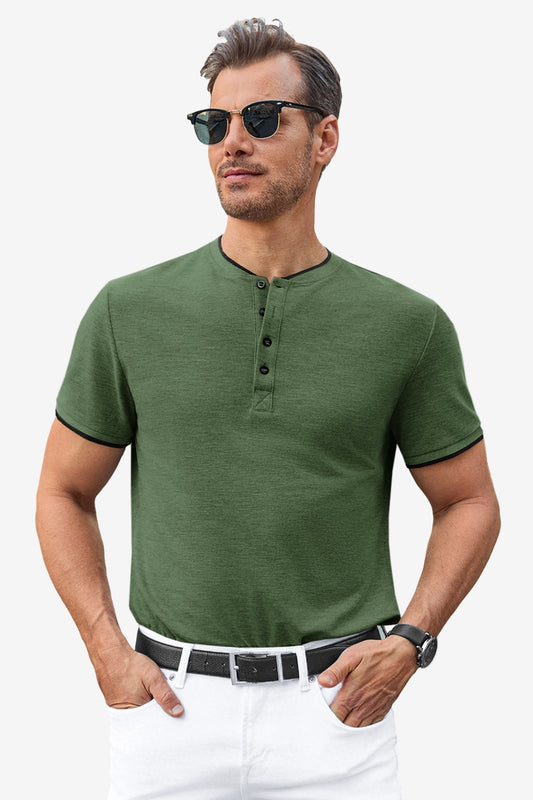 Runcati Mens Army Green Henley Shirts