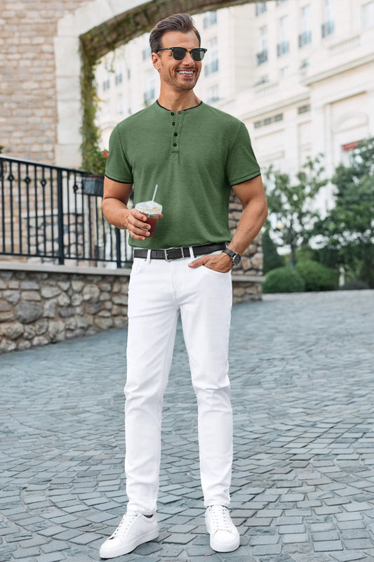 Runcati Mens Army Green Henley Shirts