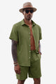 Runcati Mens Army Green Linen Short Sleeve 2 Piece Sets