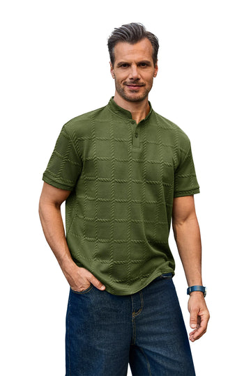 Runcati Mens Army Green Casual Henley Shirt