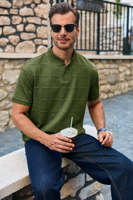 Runcati Mens Army Green Casual Henley Shirt