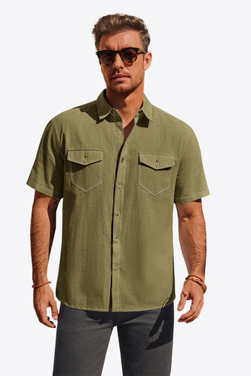 Runcati Mens Army Green Button Down Shirts