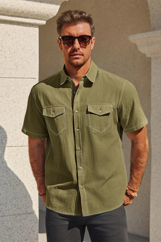 Runcati Mens Army Green Button Down Shirts