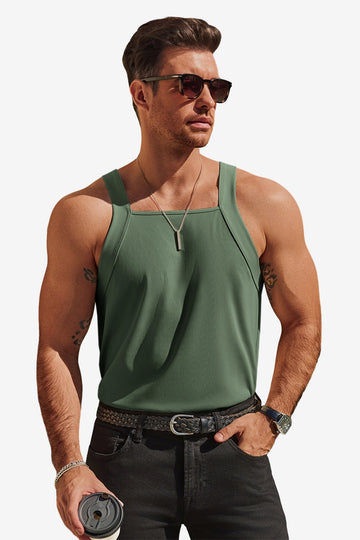 Runcati Mens Army Green Ribbed Knit Tank Tops