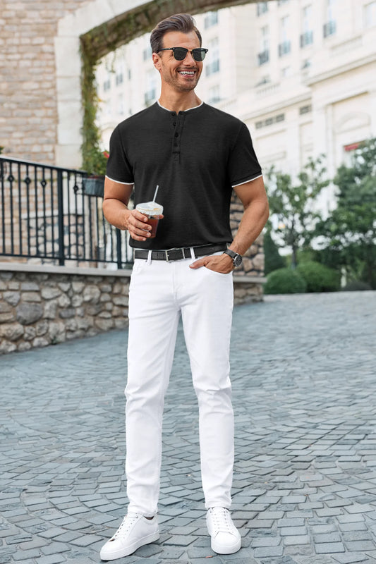 Runcati Mens Black Henley Shirts