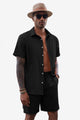 Runcati Mens Black Linen Short Sleeve 2 Piece Sets