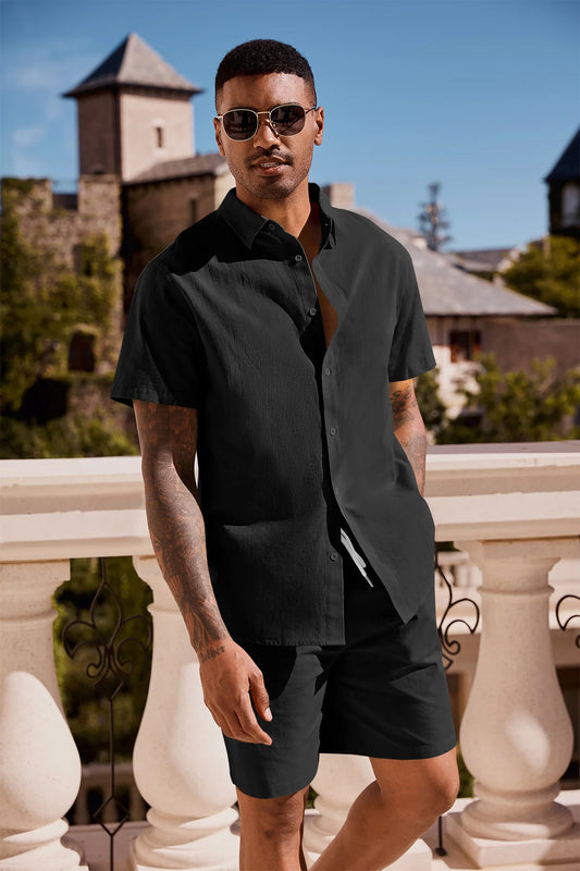 Runcati Mens Black Summer Beach Outfits