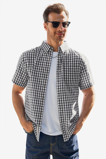 Runcati Mens Black Plaid Shirt