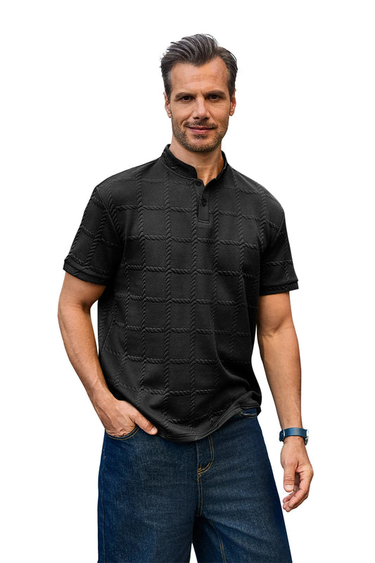 Runcati Mens Black Casual Henley Shirt